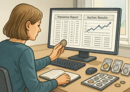 A female advanced collector analyzes market trends on her monitor.