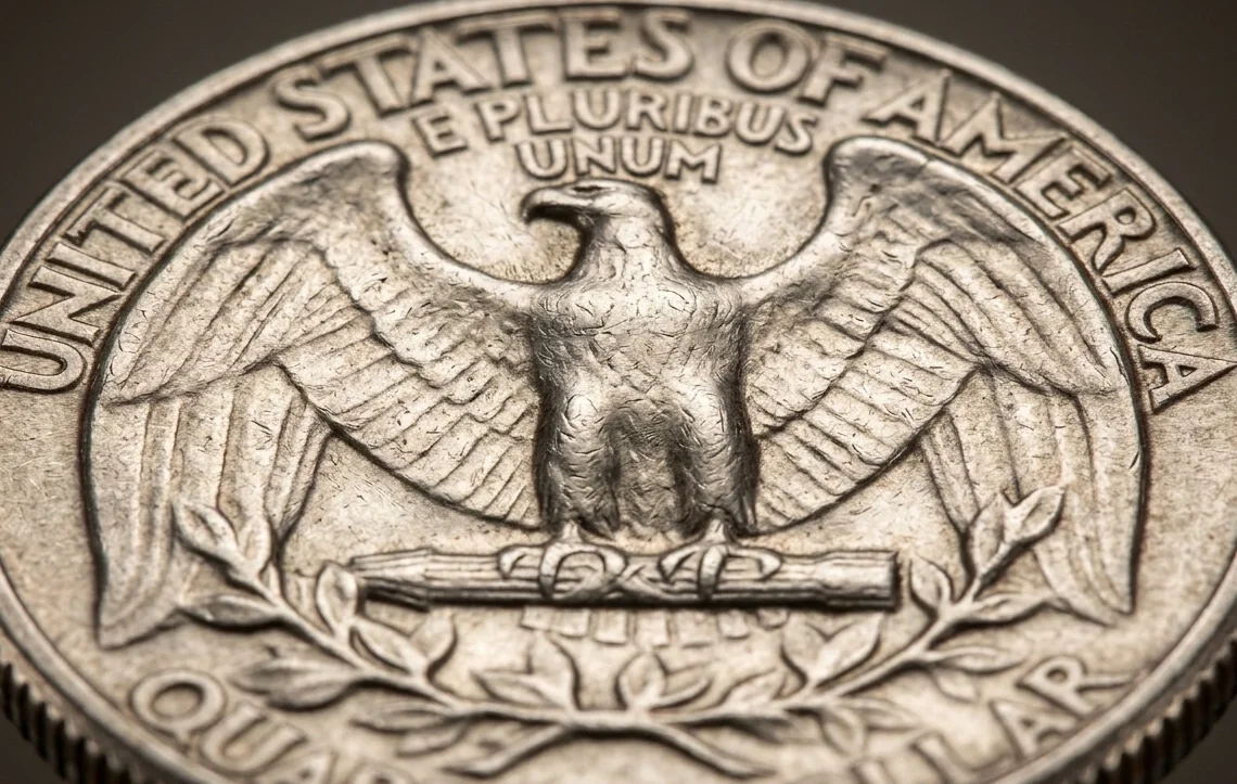 Macro image of 1957 quarter reverse eagle detail